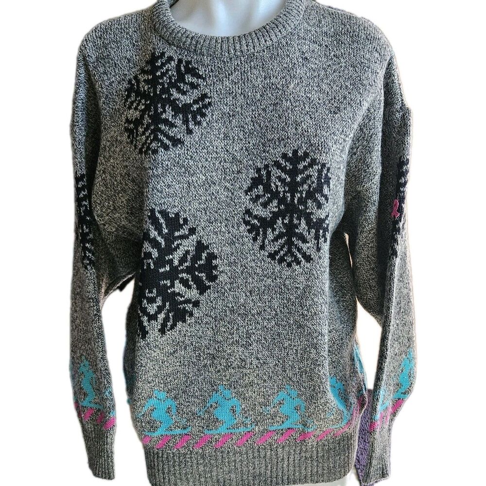 Vtg Demetre Pure Virgin Wool Sweater Womens Sz L Small Breast Cancer Logo Arm